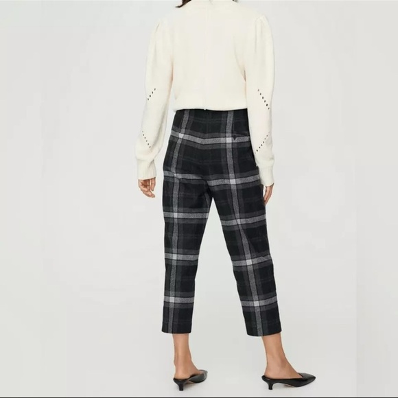 Aritzia Wilfred Chambery Wool Pants Size 00 High Waist Cropped Plaid Trousers | - Picture 2 of 6